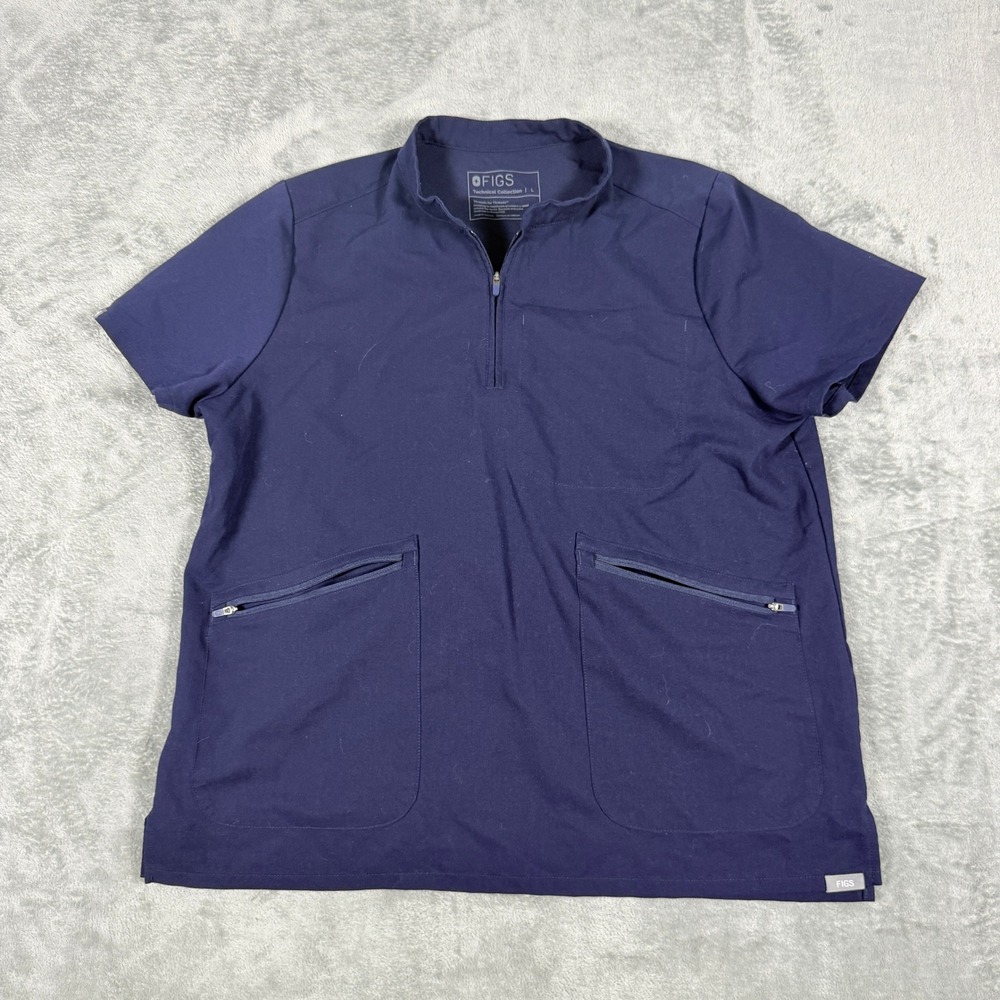 FIGS Womens Large Navy Blue Quarter-Zip Scrub Top Technical Collection